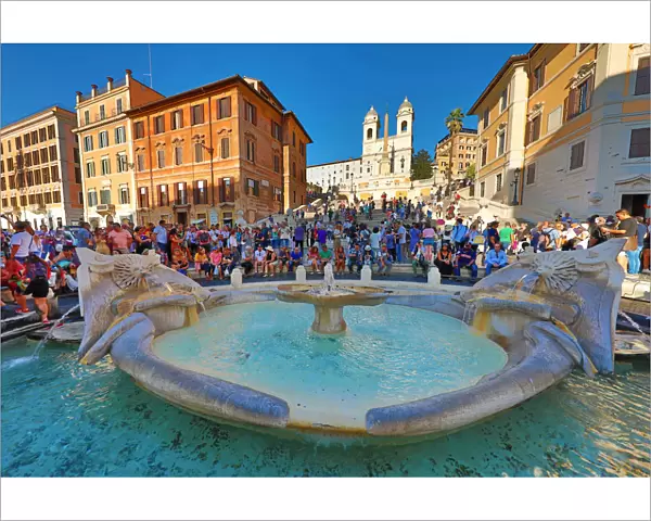 Fontana della Barcaccia fountain in the Piazza di Spagna and the Spanish Steps