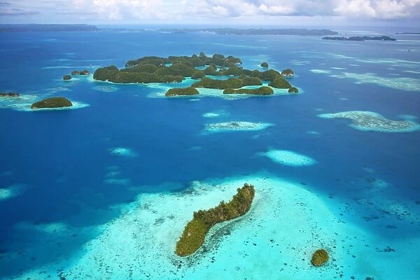 Aerial view of islands in the Archipelago of Palau, Republic of Palau, Micronesia