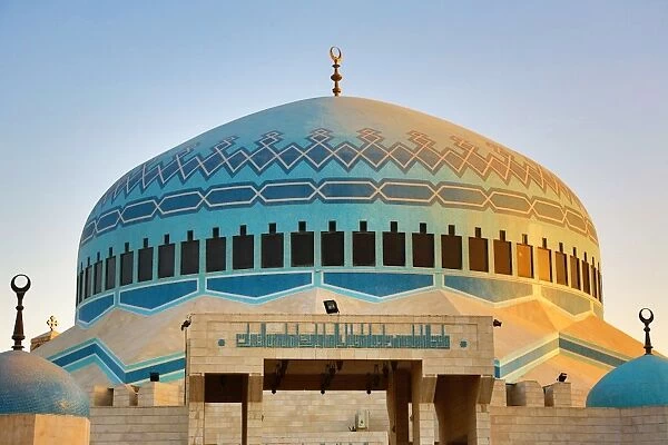 Blue mosaic dome of the King Abdullah I Mosque, Amman, Jordan