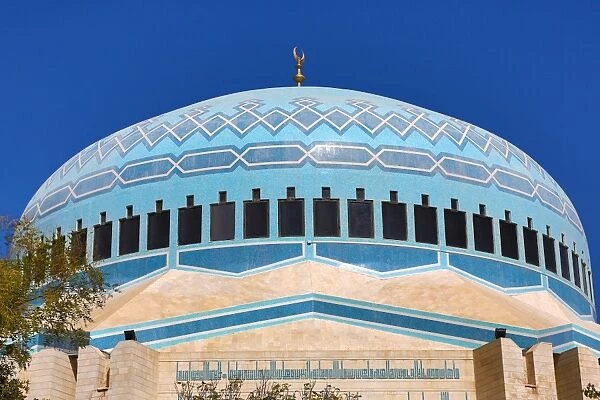 Blue mosaic dome of the King Abdullah I Mosque, Amman, Jordan