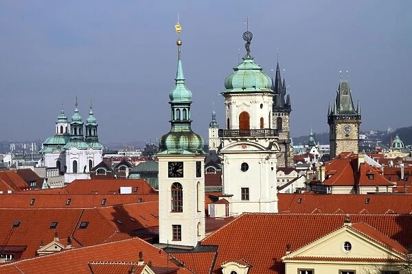 Church towers and rooftops of the Prague skyline