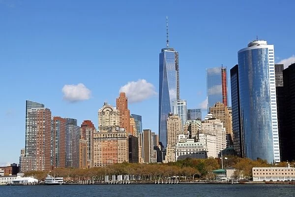 General view of the New York Manhattan city skyline and One World Trade Center ( 1 WTC ), New York. America