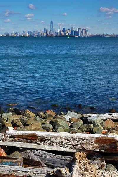 General view of the New York Manhattan city skyline seen from Staten Island, New York. America
