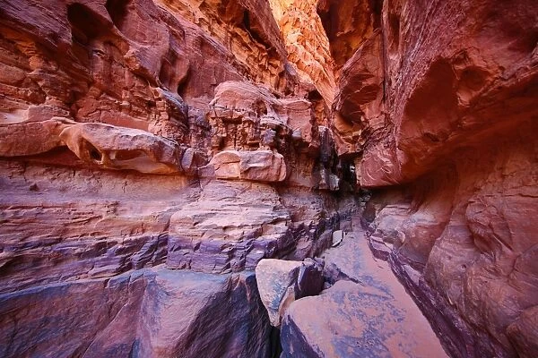 Red rock formations of Khazali Canyon in the desert at Wadi Rum, Jordan