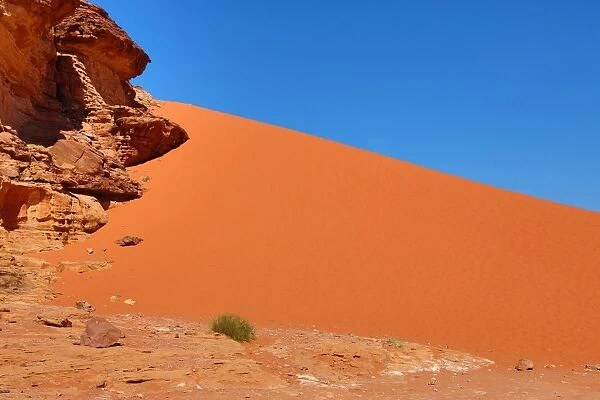 Red sand dune in the desert at Wadi Rum, Jordan