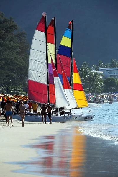 Sailing boats and sails on Patong Beach, Phuket, Thailand