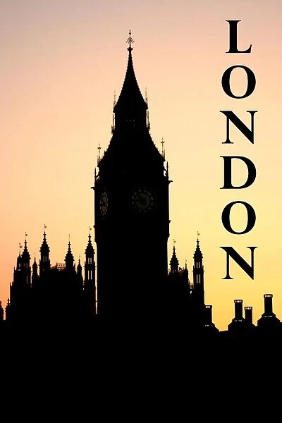Souvenir silhouette of Big Ben and the Houses of Parliament at sunset, London, England