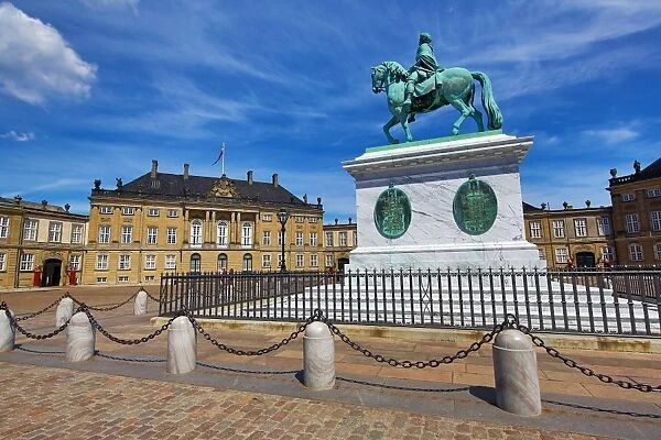 Statue of King Frederik V at the Amalienborg Palace in Amalienborg Sqaure in Copenhagen