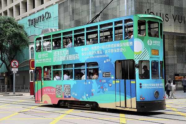 Traditional Hong Kong tram in Central, Hong Kong, China