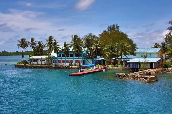 Waterfront houses in Koror, Koror Island, Republic of Palau, Micronesia, Pacific Ocean