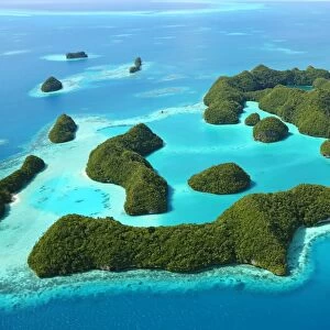 Aerial view of the Seventy Islands, Republic of Palau, Micronesia, Pacific Ocean