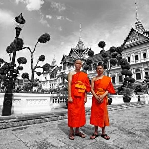 Spot colour Buddhist Monks at the Grand Palace, Wat Phra Kaew, Bangkok, Thailand