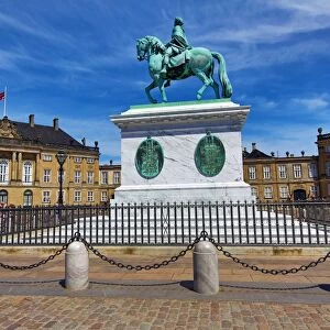 Statue of King Frederik V at the Amalienborg Palace in Amalienborg Sqaure in Copenhagen