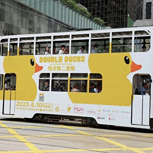 Traditional Hong Kong tram in Central, Hong Kong, China