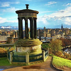 View from Calton Hill of the Dugald Stewart Monument, Edinburgh