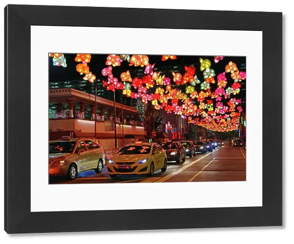 Flower lights in the street in Chinatown for Autumn Festival in Singapore, Republic of Singapore