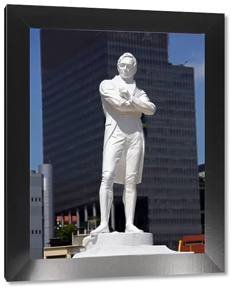 Statue of Sir Thomas Stamford Raffles on North Boat Quay in Singapore, Republic of Singapore