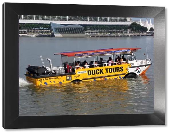 Duck tours for tourists in Marina May in Singapore, Republic of Singapore