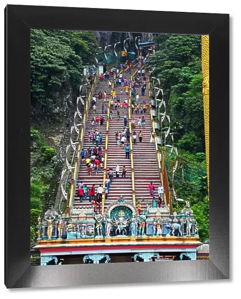 Stairs leading up to the Batu Caves, a Hindu shrine in Kuala Lumpur, Malaysia