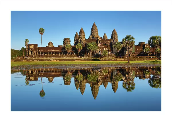 Reflection of Angkor Wat Temple in lake, Siem Reap, Cambodia