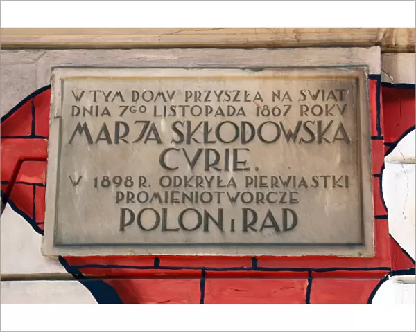 Plaque on the Maria Sklodowska-Curie Museum in Warsaw, Poland