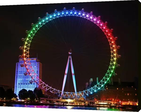 London Eye illuminated in rainbow colours for London Pride 2015