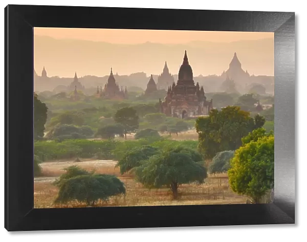 Temples and pagodas in most at sunset in Bagan, Myanmar (Burma)