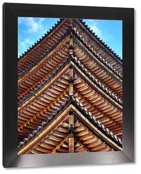 Beams of pagoda roof at Daigoji Buddhist Temple in Kyoto, Japan