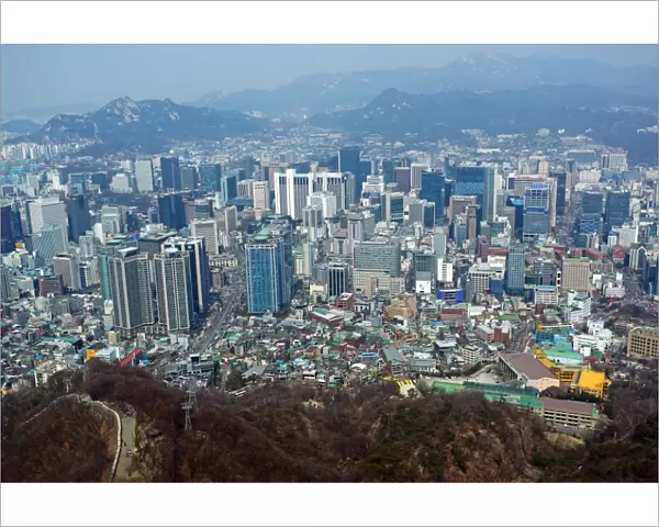General city skyline view of the buildings of Myeongdong in Seoul, Korea