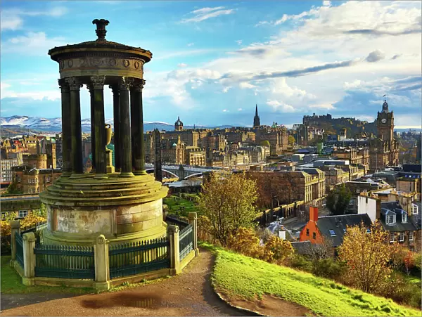 View from Calton Hill of the Dugald Stewart Monument, Edinburgh