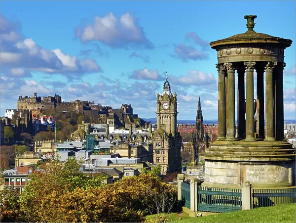 Edinburgh and the Dugald Stewart Monument from Calton Hill