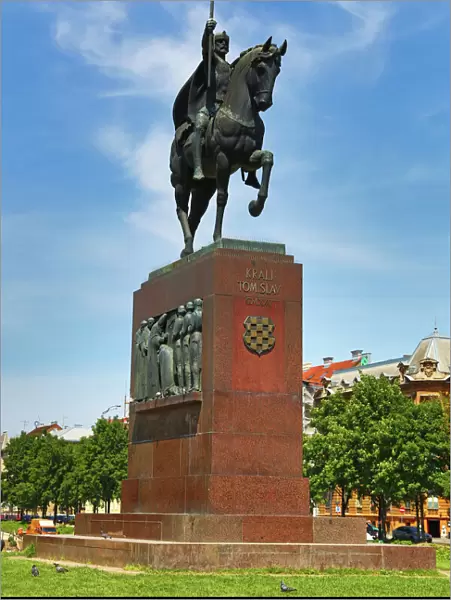 Statue of King (Kralj) Tomislav riding a horse in King Tomislav Square in Zagreb, Croatia