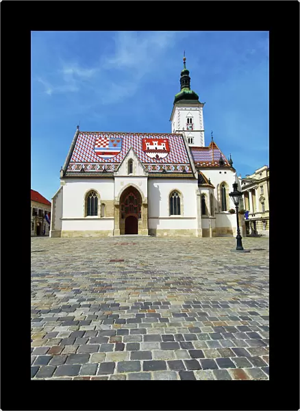 St. Marks Church and cobbles of the Square in Zagreb, Croatia