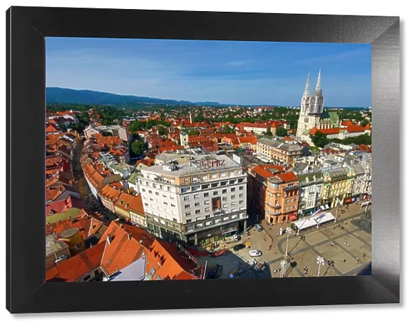 Zagreb skyline and the Cathedral and Ban Jelacic Square, Croatia