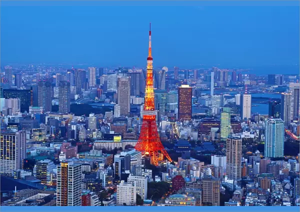 General city skyline view with the Tokyo Tower in Tokyo, Japan