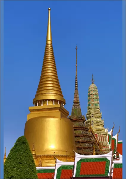 Stupas and chedis at Wat Phra Kaew Temple, Bangkok, Thailand