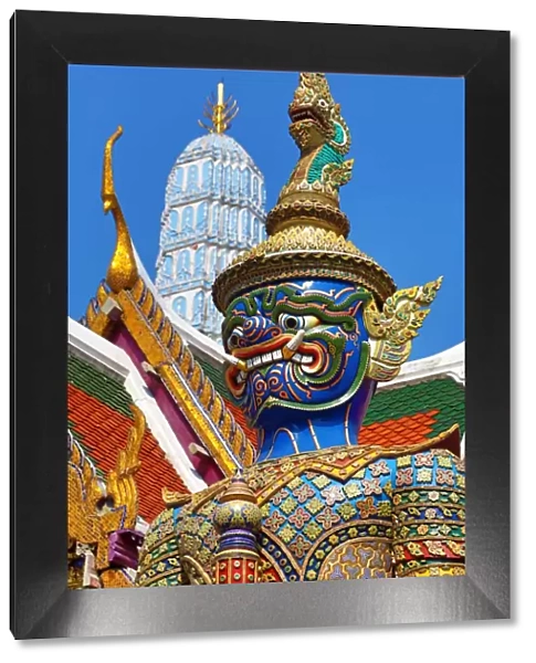 Virulhok Giant Yaksha Demon Temple Guardian statue at Wat Phra Kaew Royal Palace complex in Bangkok