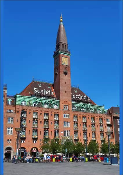Scandic Hotel building and clock tower in Radhuspadsen the Town Hall Square in Copenhagen