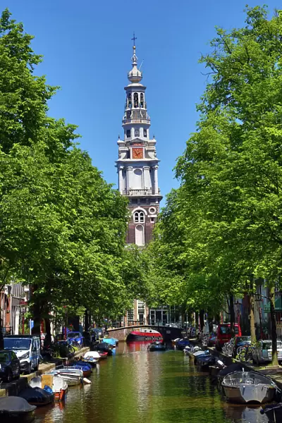 Zuiderkerk Tower and the Groenburgwal canal in Amsterdam