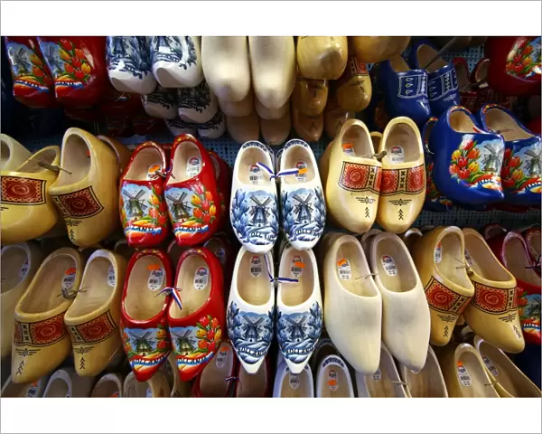 Wooden clogs on sale in the flower market in Amsterdam, Holland
