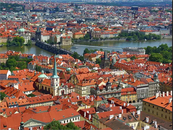 General city skyline view of Prague and the Vtlava River, Czech Republic