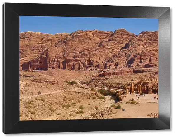 The Royal Tombs and central valley in the rock city of Petra, Jordan