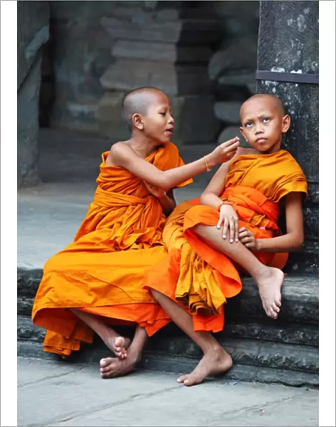 Young Buddhist monks at Angkor Wat Temple in Siem Reap, Cambodia