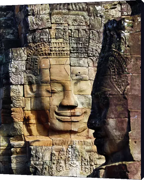 Stone head and face at Bayon Khmer Temple, Angkor Thom, Cambodia
