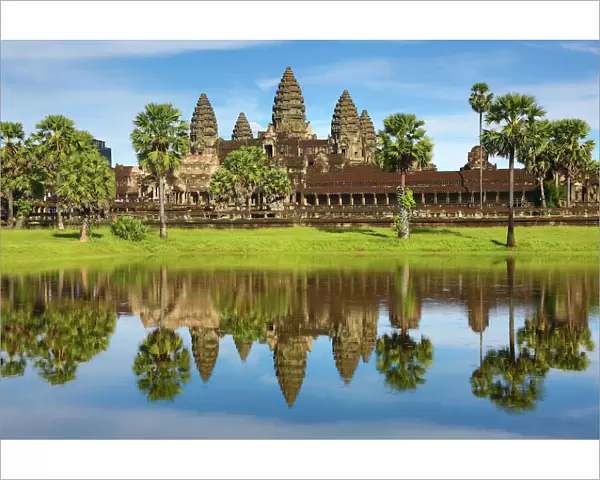 Reflection of Angkor Wat Temple in lake in Siem Reap, Cambodia