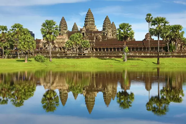 Reflection of Angkor Wat Temple in lake in Siem Reap, Cambodia