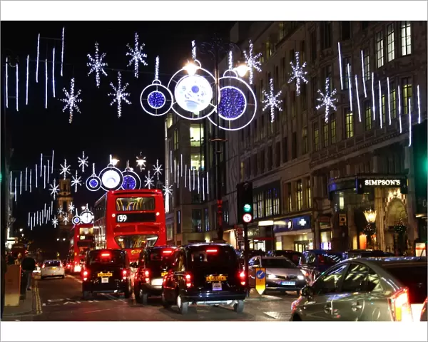 Christmas decorations and lights in the Strand in London, England