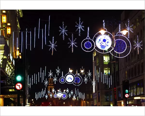 Christmas lights and decorations in the Strand, London, England