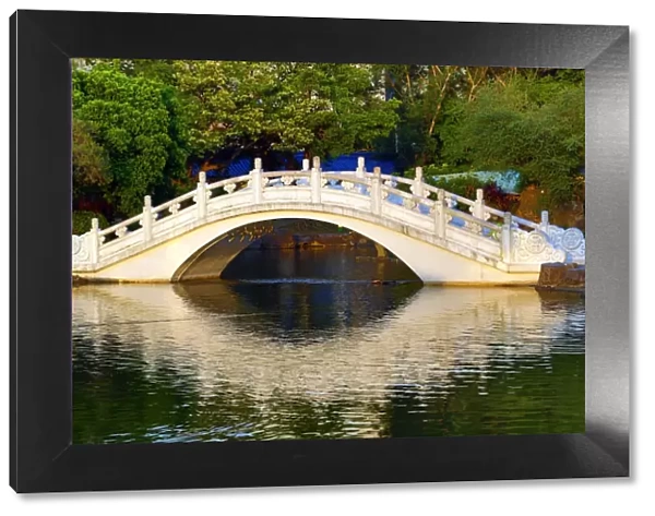 Bridge over a lake at the National Chiang Kai Shek Memorial Hall in Taipei, Taiwan