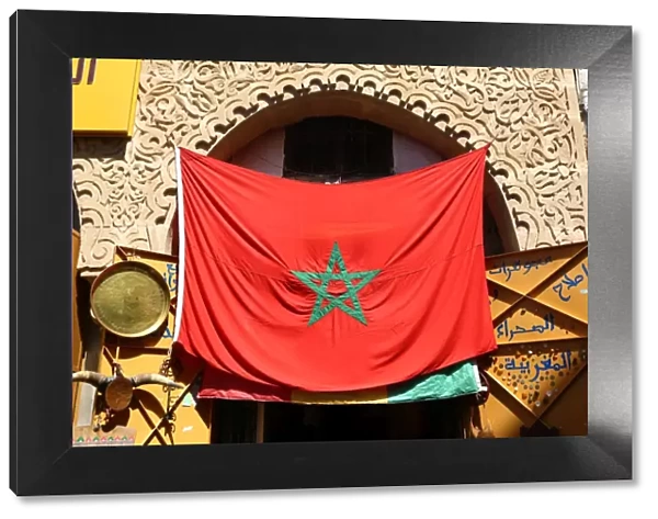 Moroccan flag in the streets of the Medina of Rabat, Morocco